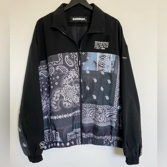 Neighborhood Jacket Bandana Oversized Japan Designer Chopped Track Black Mens - Picture 12 of 15